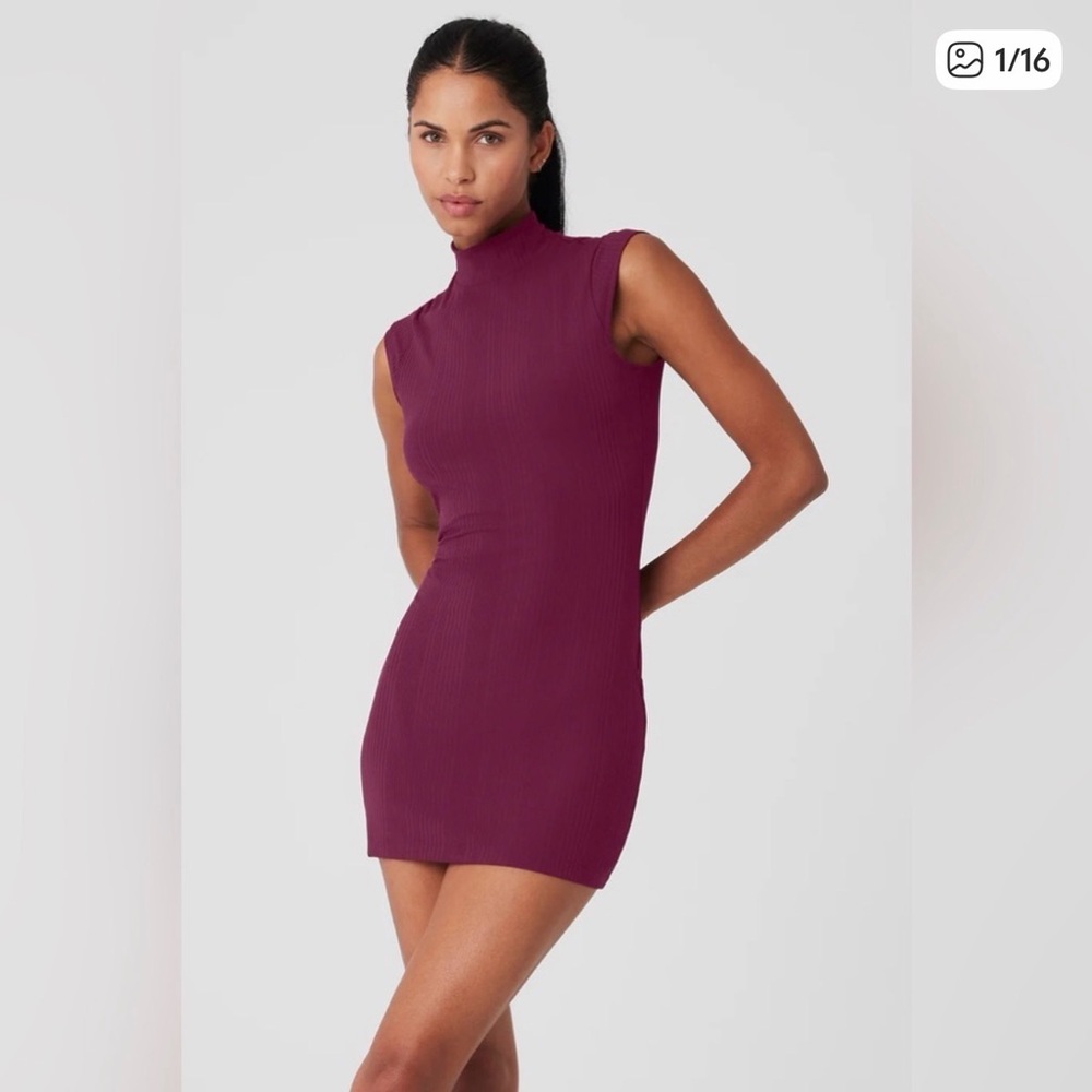 ALO Yoga Burgundy Run It Back Ribbed Sleeveless Mini Dress